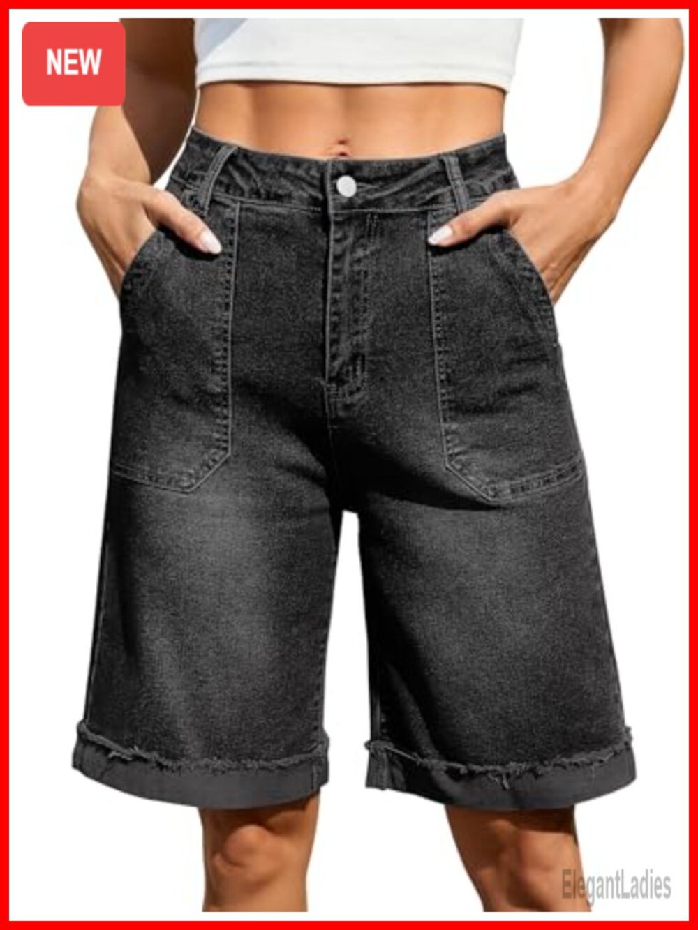 High Waisted Bermuda Jean Shorts for Women Knee Length Denim Jorts